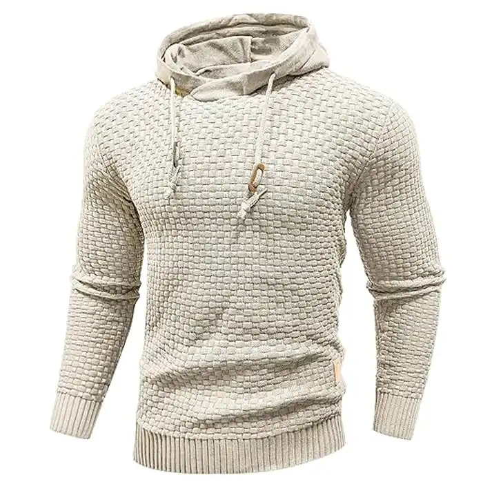 Zaitun Men’s Hooded Sweatshirt – Long Sleeve Solid Knitted Pullover Hoodie for Men