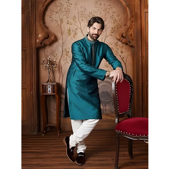 Sojanya Men’s Red Jacquard Silk Kurta & Churidaar Pyjama – Traditional Indian Ethnic Wear Since 1958"