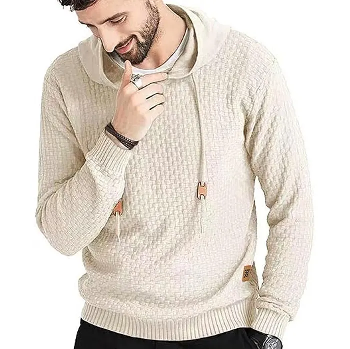 Zaitun Men’s Hooded Sweatshirt – Long Sleeve Solid Knitted Pullover Hoodie for Men - Image 2