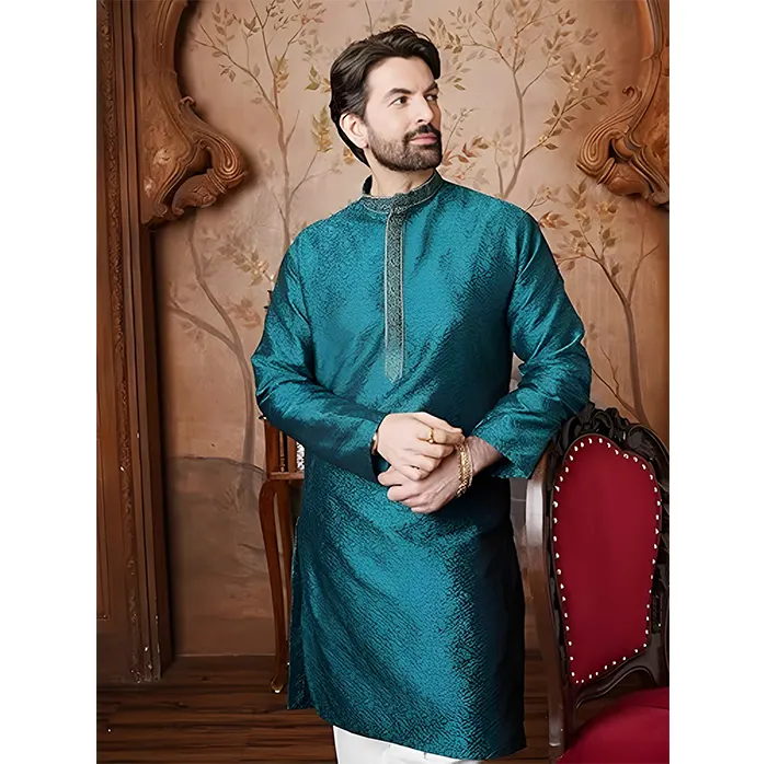 Sojanya Men’s Red Jacquard Silk Kurta & Churidaar Pyjama – Traditional Indian Ethnic Wear Since 1958" - Image 3
