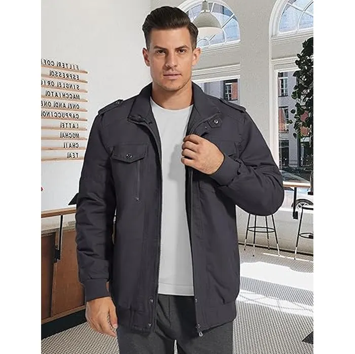 Multi Pocket Jacket for Men – Winter Warm Fleece Cargo Jacket Casual Outdoor Coat - Image 4