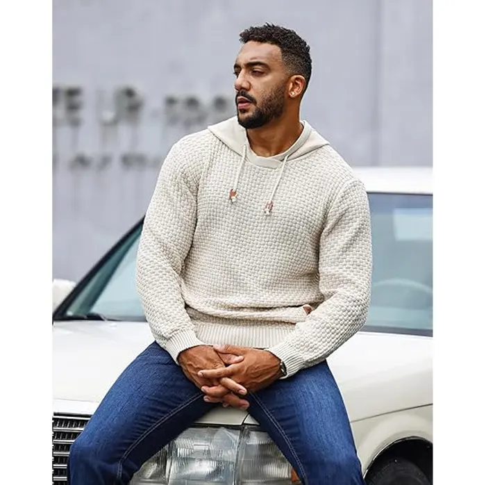 Zaitun Men’s Hooded Sweatshirt – Long Sleeve Solid Knitted Pullover Hoodie for Men - Image 3