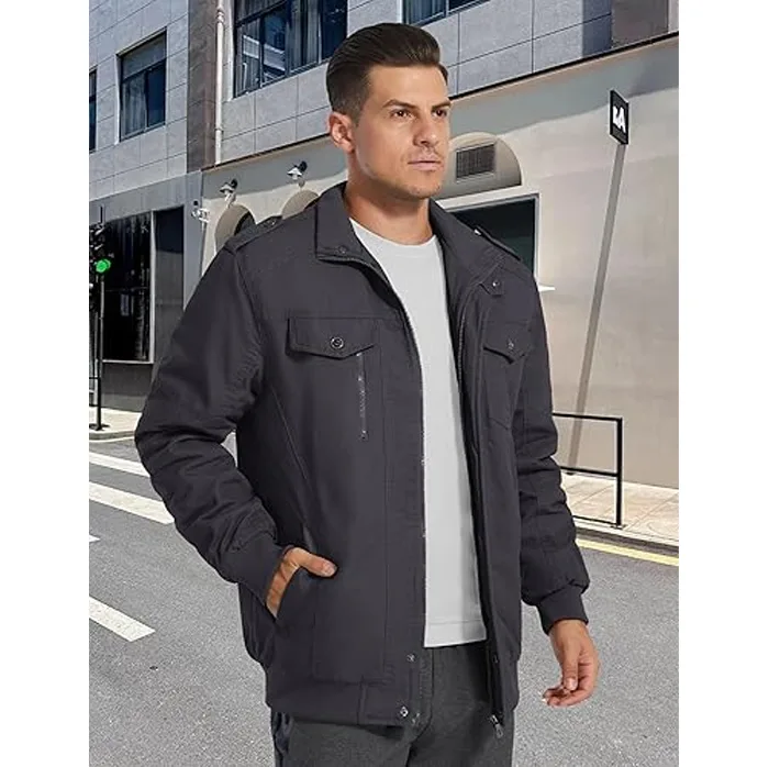 Multi Pocket Jacket for Men – Winter Warm Fleece Cargo Jacket Casual Outdoor Coat - Image 5