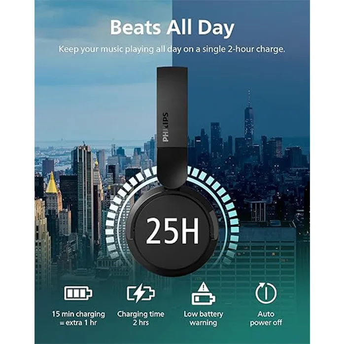 Philips H3209 Wireless On-Ear Bluetooth Headphones with Dynamic Bass, 25H Battery, Fast Charging & Clear Calls - Image 4