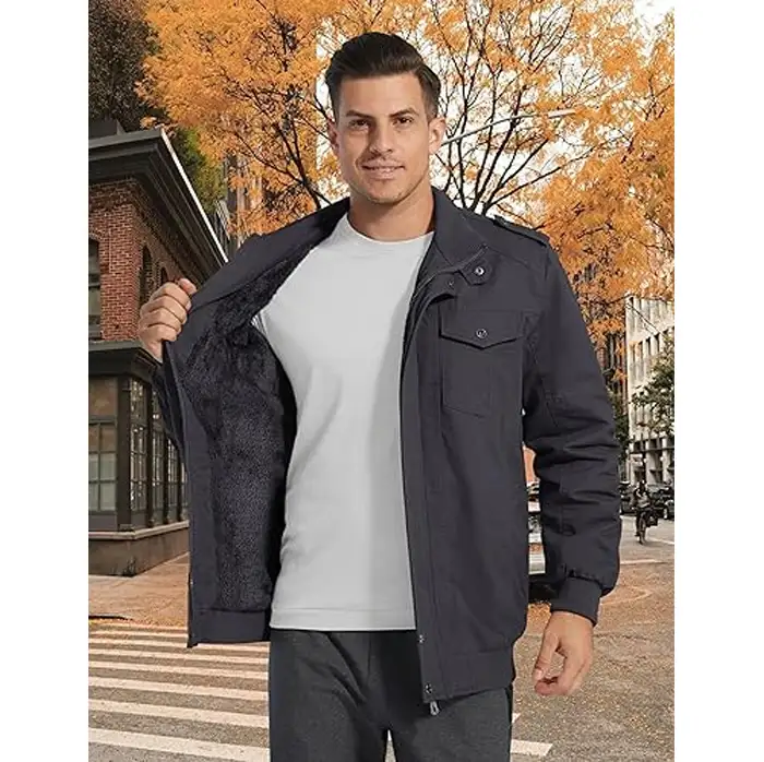 Multi Pocket Jacket for Men – Winter Warm Fleece Cargo Jacket Casual Outdoor Coat - Image 2