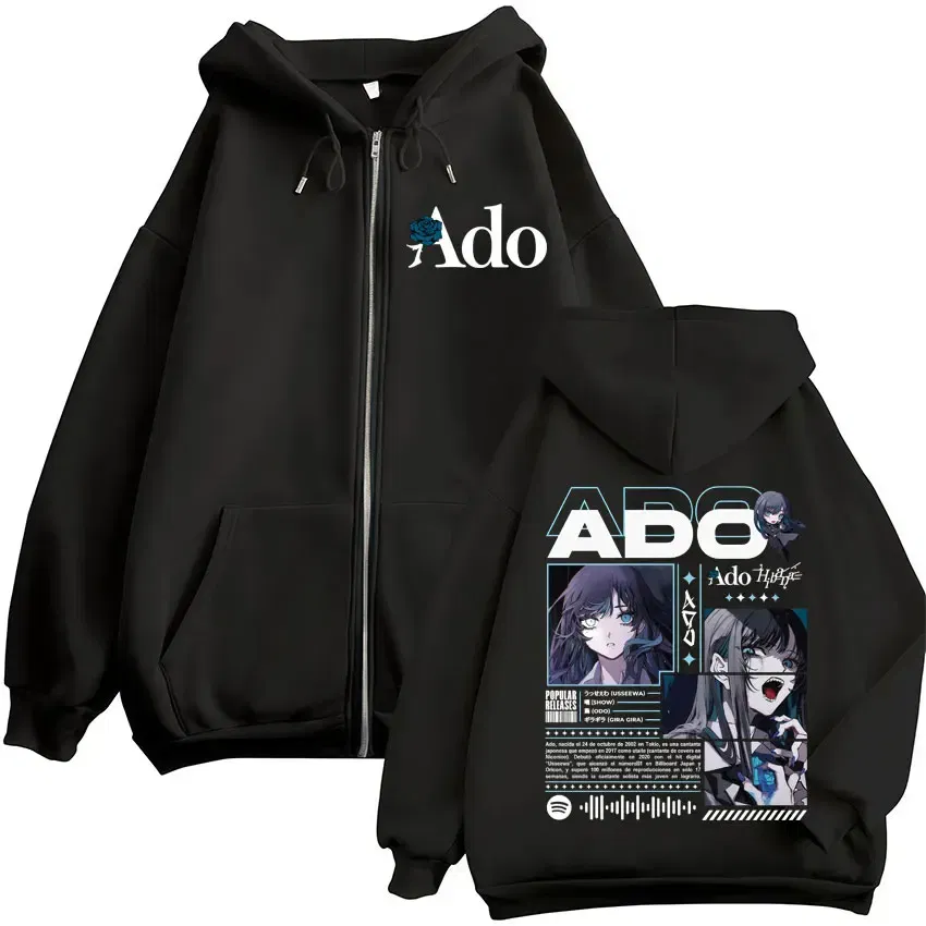 Color: black, Size: L - Ado World Tour 2025 Hibana Zipper Hoodies Men Women Clothing Fashion Harajuku Zip Up Sweatshirts Pullover Jacket Coat Streetwear - Image 2