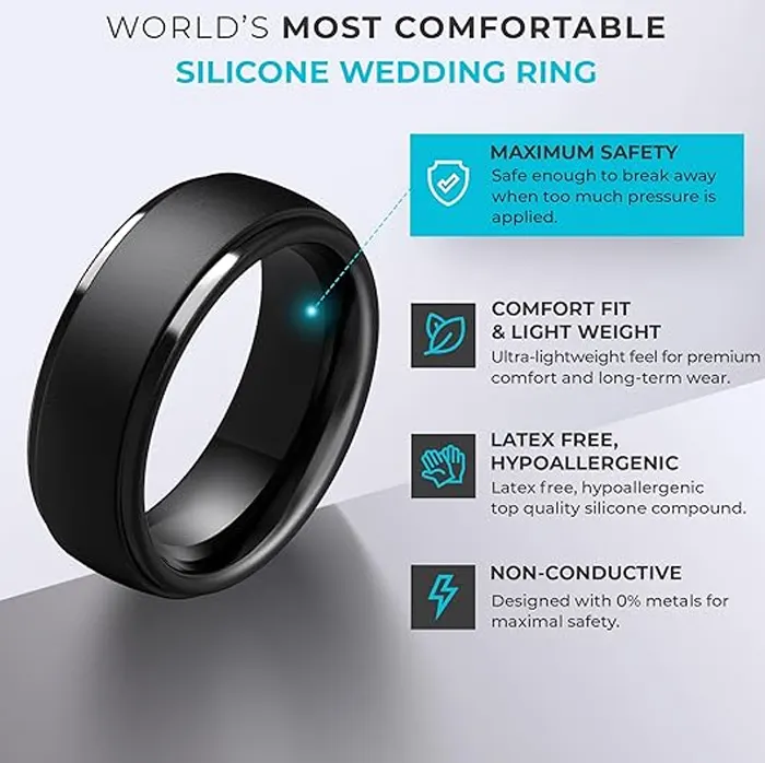 ThunderFit Silicone Rings for Men – Step Edge Rubber Wedding Bands, 10mm Wide, 2.5mm Thick (Set of 1 / 4 / 7) - Image 3