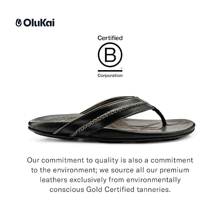 OLUKAI Men’s Mea Ola Leather Sandals | Premium Beach Flip Flops for Comfort & Durability - Image 2