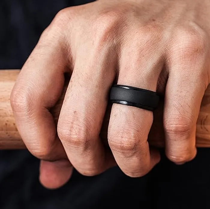 ThunderFit Silicone Rings for Men – Step Edge Rubber Wedding Bands, 10mm Wide, 2.5mm Thick (Set of 1 / 4 / 7) - Image 2