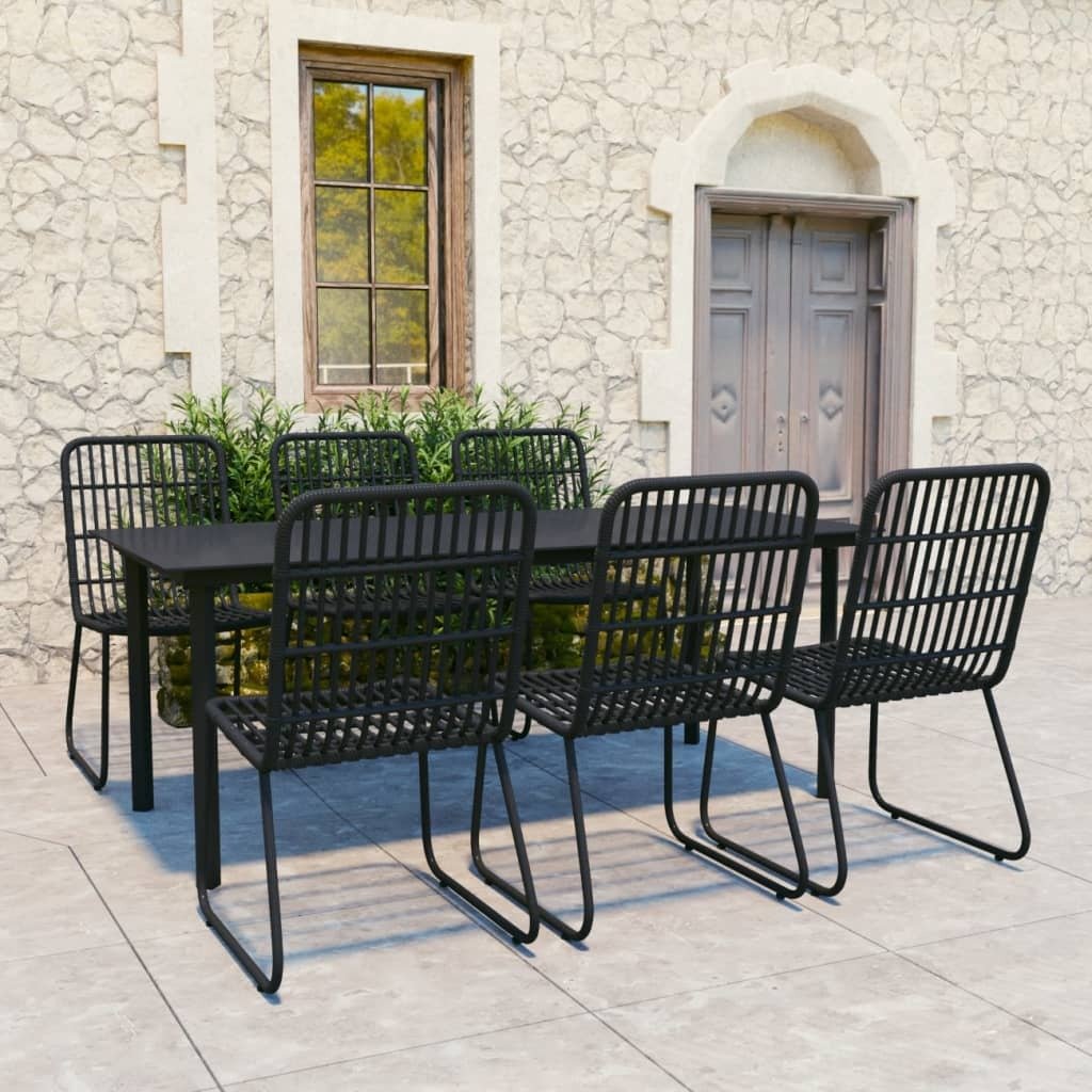 Dining Set Black Poly rattan, powder-coated steel, glass