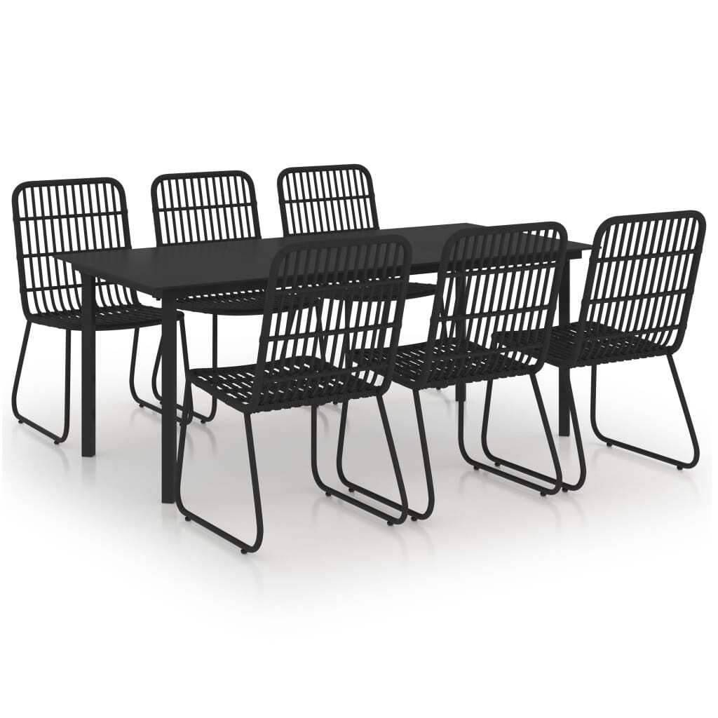 Dining Set Black Poly rattan, powder-coated steel, glass - Image 2