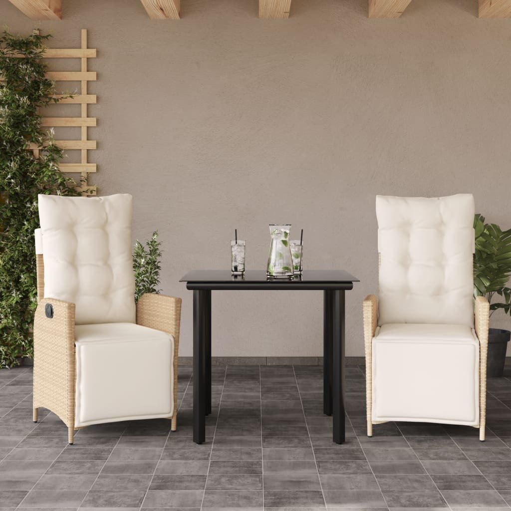 Garden Dining Set Beige table, beige and black chairs