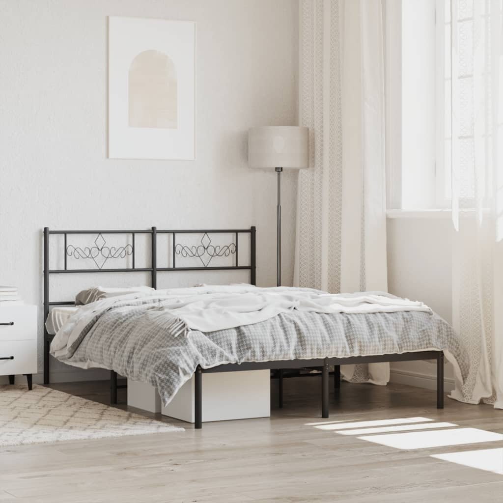 Bed Frame Black Steel Full Bed Frame Rectangular Traditional