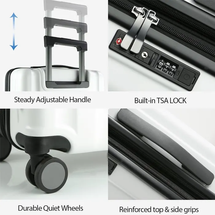 KROSER 20-Inch Carry-On Luggage – Hardside Spinner Suitcase with TSA Lock, USB Port & Expandable Travel Bag, White - Image 4