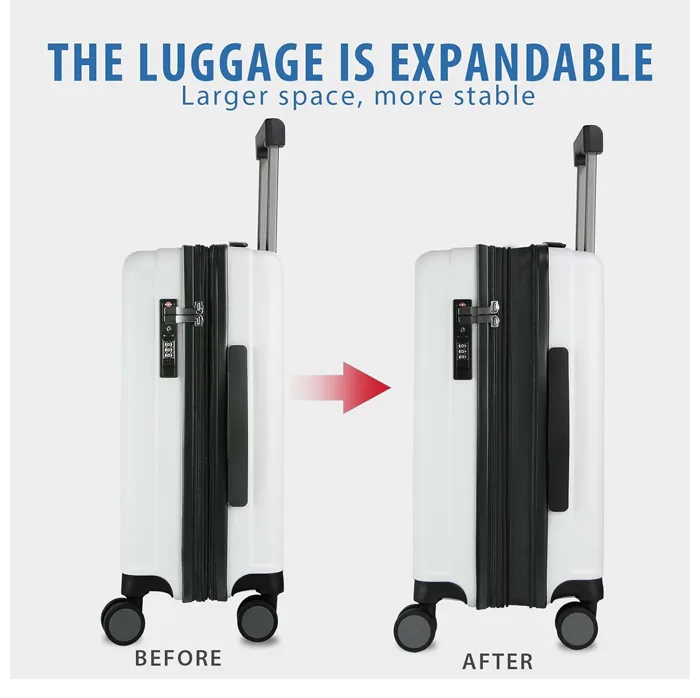 KROSER 20-Inch Carry-On Luggage – Hardside Spinner Suitcase with TSA Lock, USB Port & Expandable Travel Bag, White - Image 3