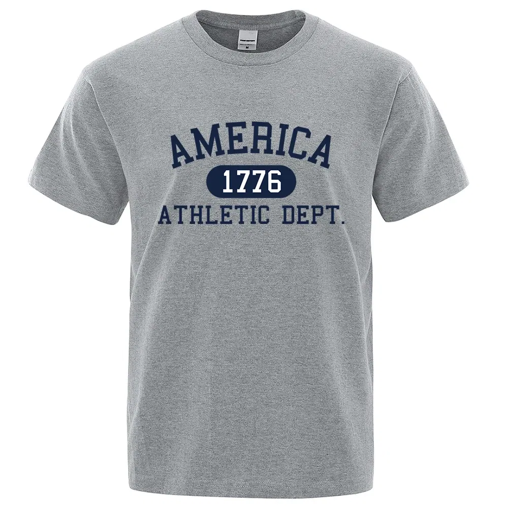 Color: Dark Grey, Size: XL - America 1776 Athletic Dept Letter Tshirt Man Fashion Tee Clothes Summer Luxury T-Shirt Hip Hop Breathable Cotton Tee Clothes - Image 2