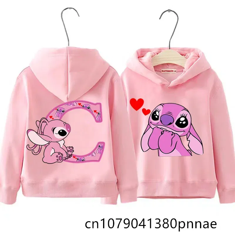Color: GRAY, Kid Size: 18M - Girls Boys Lilo and Stitch Sportswear Hoodies Casual Fashion Sweatshirts Angel Letter AZ Anime Autumn/Winter Hoodie Kids Hoodies - Image 3