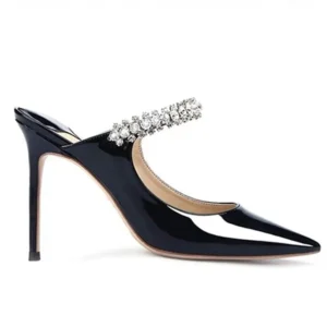 Color: Silver, Shoe Size: 39, Ships From: CHINA - Elegant Leather Mules Pointed Toe Stylish Rhinestone Embellished High Heel Sandals Sophisticated Party Evening Shoes Footwear