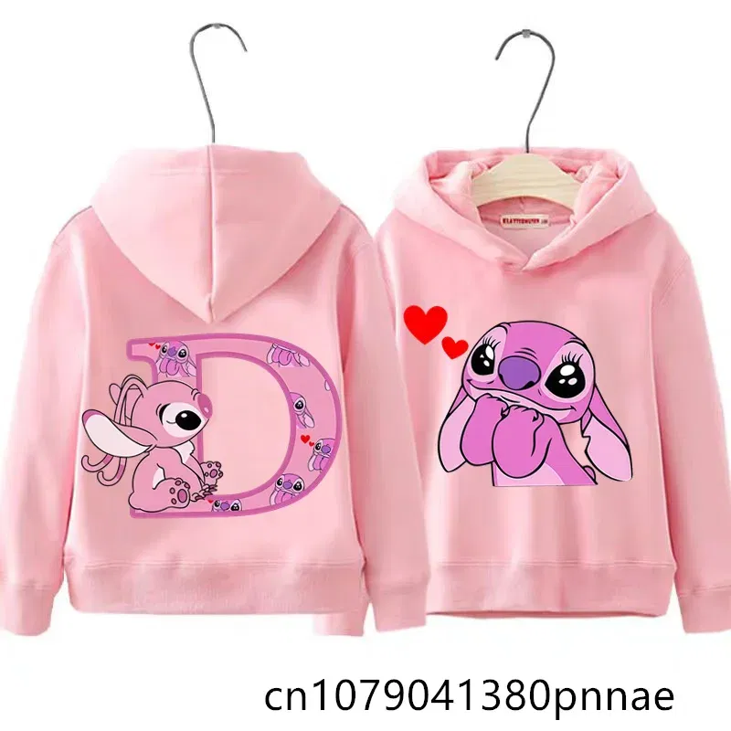 Color: Khaki, Kid Size: 13 - Girls Boys Lilo and Stitch Sportswear Hoodies Casual Fashion Sweatshirts Angel Letter AZ Anime Autumn/Winter Hoodie Kids Hoodies - Image 4