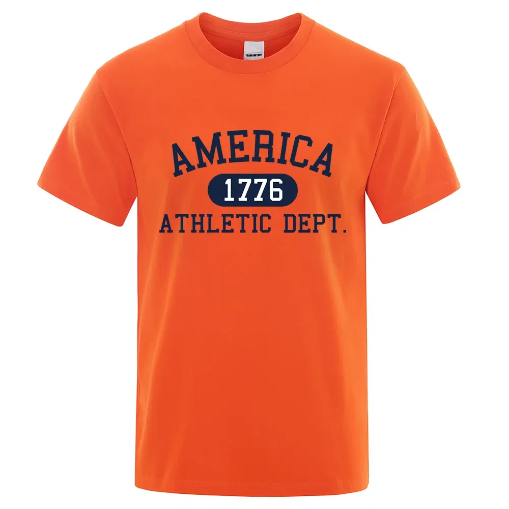 Color: Dark Grey, Size: XL - America 1776 Athletic Dept Letter Tshirt Man Fashion Tee Clothes Summer Luxury T-Shirt Hip Hop Breathable Cotton Tee Clothes - Image 5