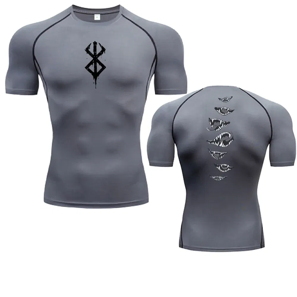 Color: Orange, Size: S - 2024Anime Berserk Guts Men's Compression Shirt Fitness Sport Running Tight Gym TShirts Athletic Quick Dry Tops Tee Summer - Image 5
