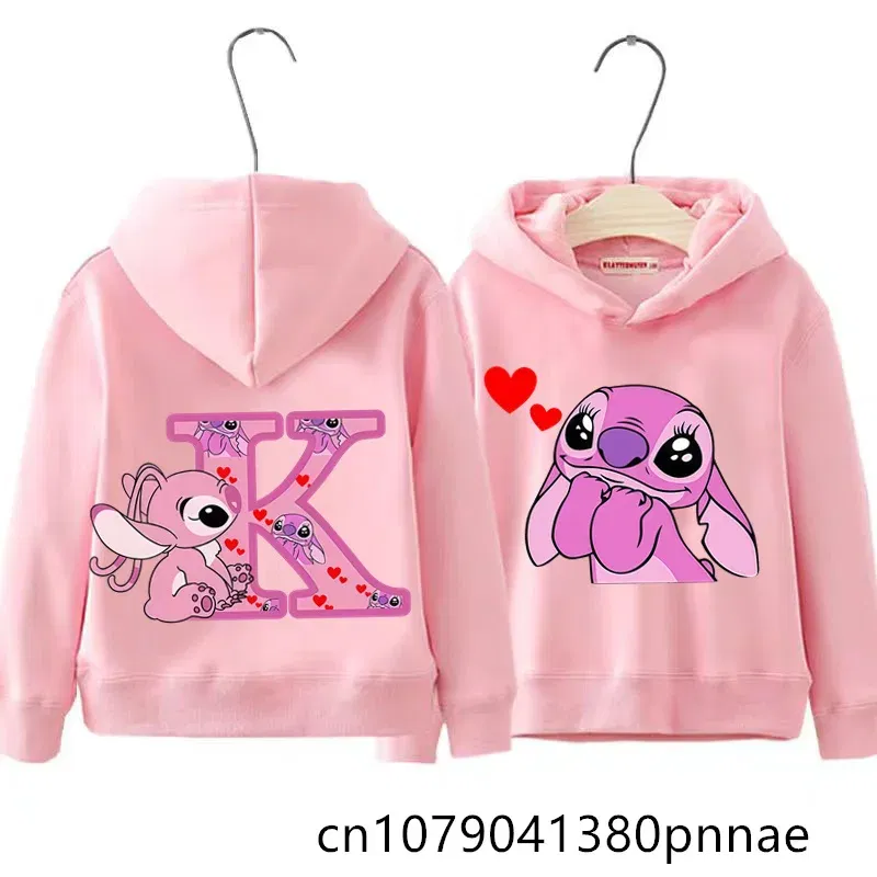 Color: army green, Kid Size: 18M - Girls Boys Lilo and Stitch Sportswear Hoodies Casual Fashion Sweatshirts Angel Letter AZ Anime Autumn/Winter Hoodie Kids Hoodies - Image 5