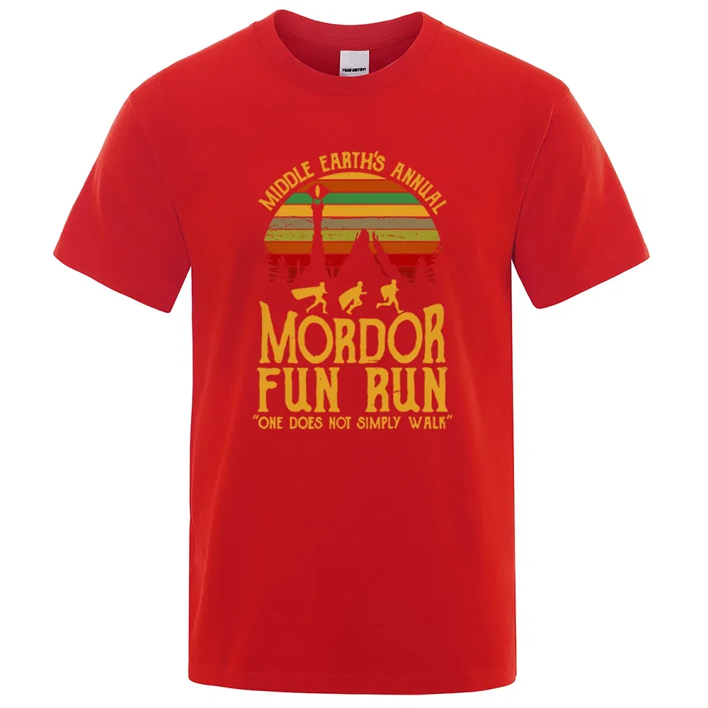 Color: Orange, Size: M - Middle Earth'S Annual Mordor Fun Run Print T Shirt Men Women Tshirts Summer Cotton Tops Cotton Loose Street Hip Hop T-Shirts