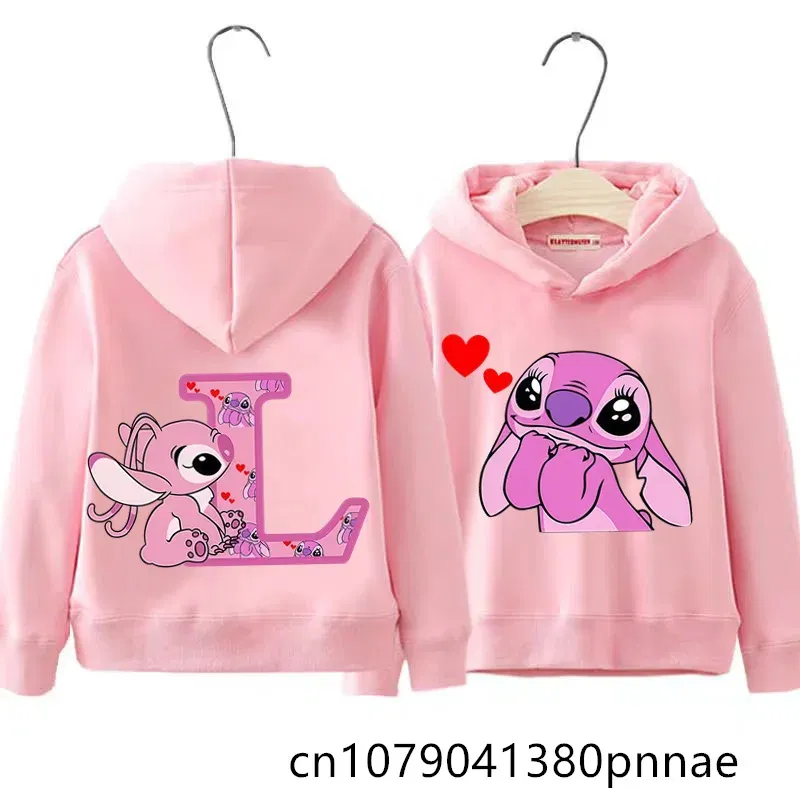 Color: GRAY, Kid Size: 18M - Girls Boys Lilo and Stitch Sportswear Hoodies Casual Fashion Sweatshirts Angel Letter AZ Anime Autumn/Winter Hoodie Kids Hoodies - Image 6