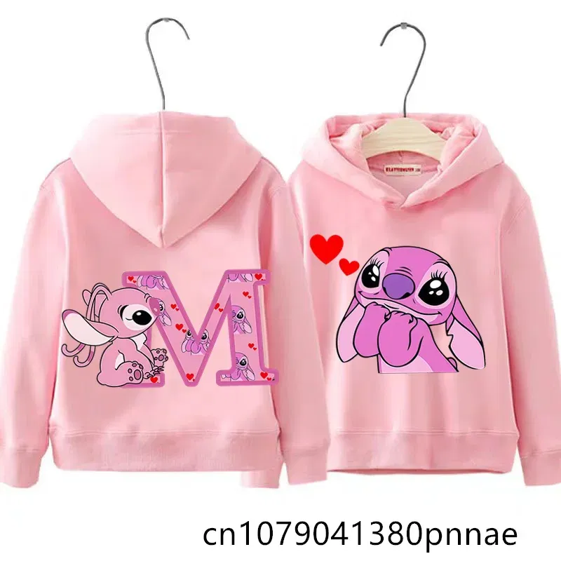 Color: GRAY, Kid Size: 18M - Girls Boys Lilo and Stitch Sportswear Hoodies Casual Fashion Sweatshirts Angel Letter AZ Anime Autumn/Winter Hoodie Kids Hoodies - Image 7