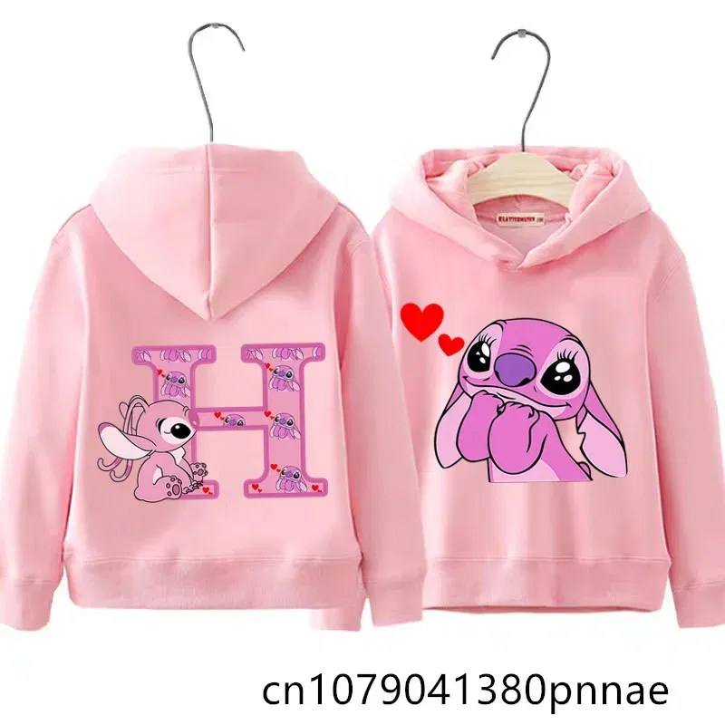 Color: GRAY, Kid Size: 18M - Girls Boys Lilo and Stitch Sportswear Hoodies Casual Fashion Sweatshirts Angel Letter AZ Anime Autumn/Winter Hoodie Kids Hoodies
